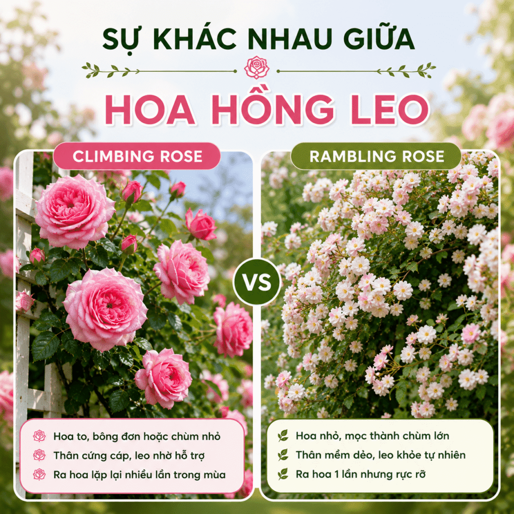 Sự Khác Nhau Giữa Hoa Hồng Leo Climbing Rose và Rambling Rose